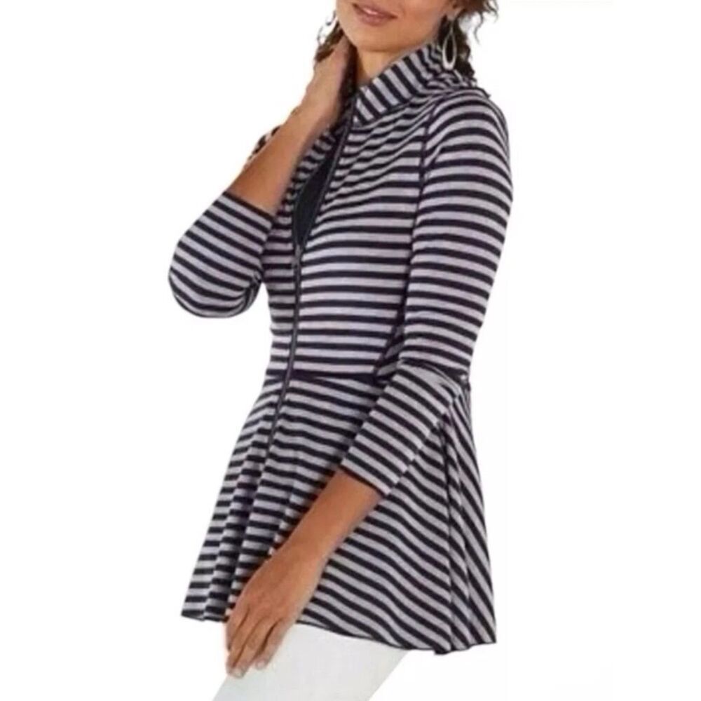 SOFT SURROUNDINGS Althea Navy & Gray Striped Reversible Jacket Women’s Size XS